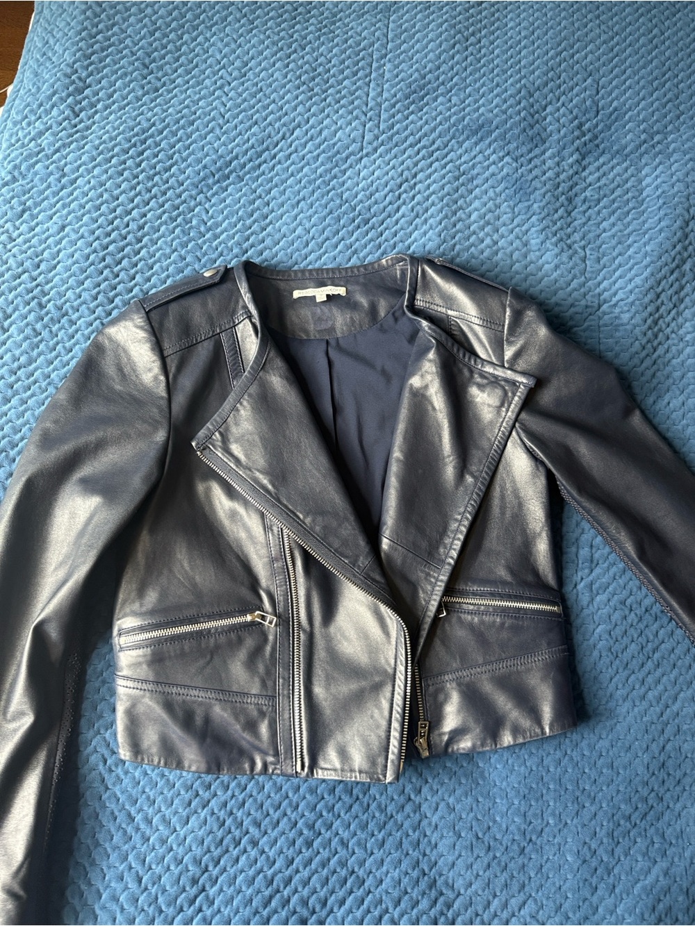 Rebecca Minkoff 100% Lambskin Leather and Mesh Moto Jacket Navy Size S